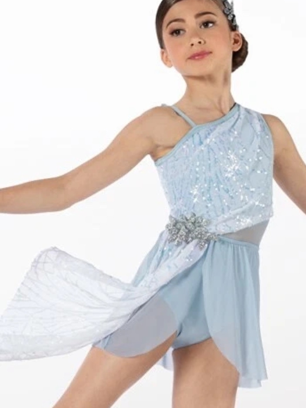 EUC Weissman Lyrical Ballet Dance Costume Powder Blue 14618 Size CXL